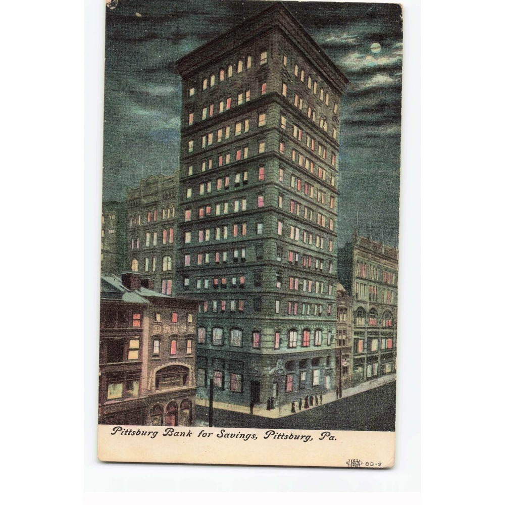 Vintage 1907 Pittsburg Bank for Savings Pittsburgh PA Postcard Night Scene VG